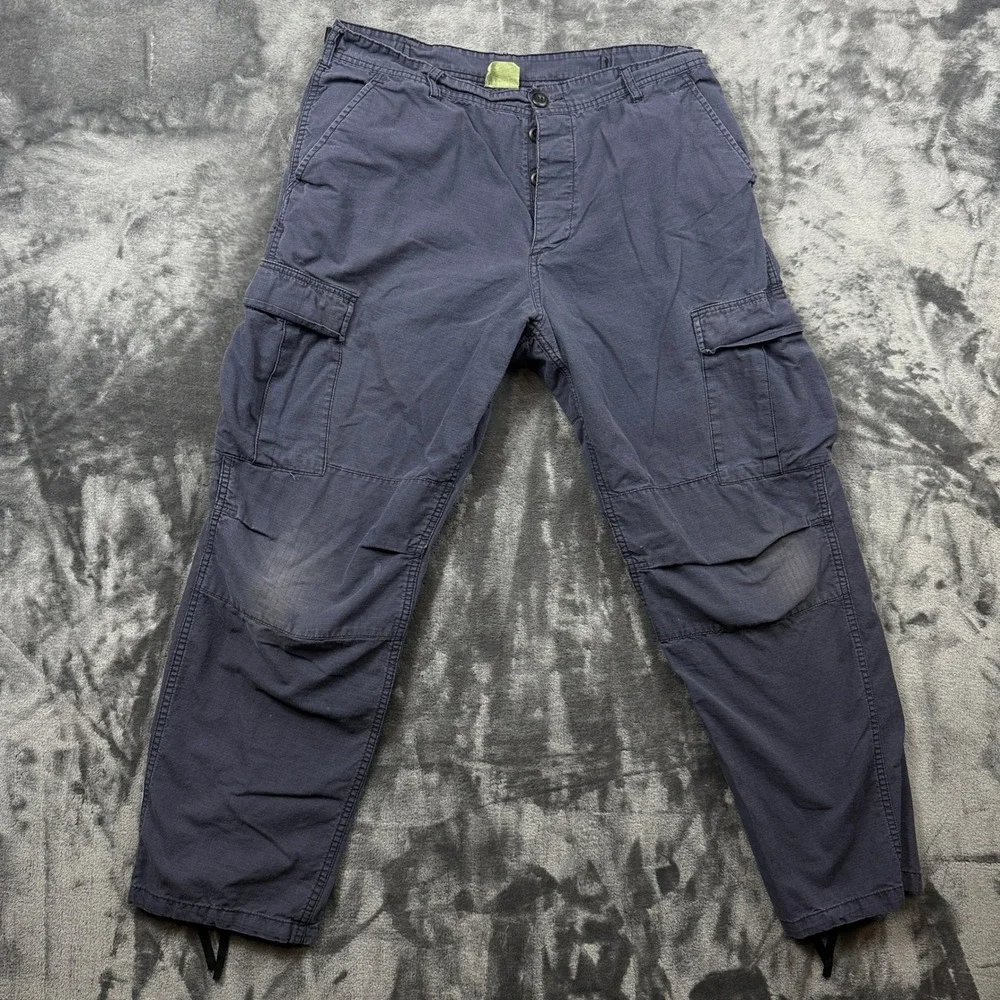 Military Cargo Pants Mens Large Regular Blue Ripstop Tactical Utility Trousers